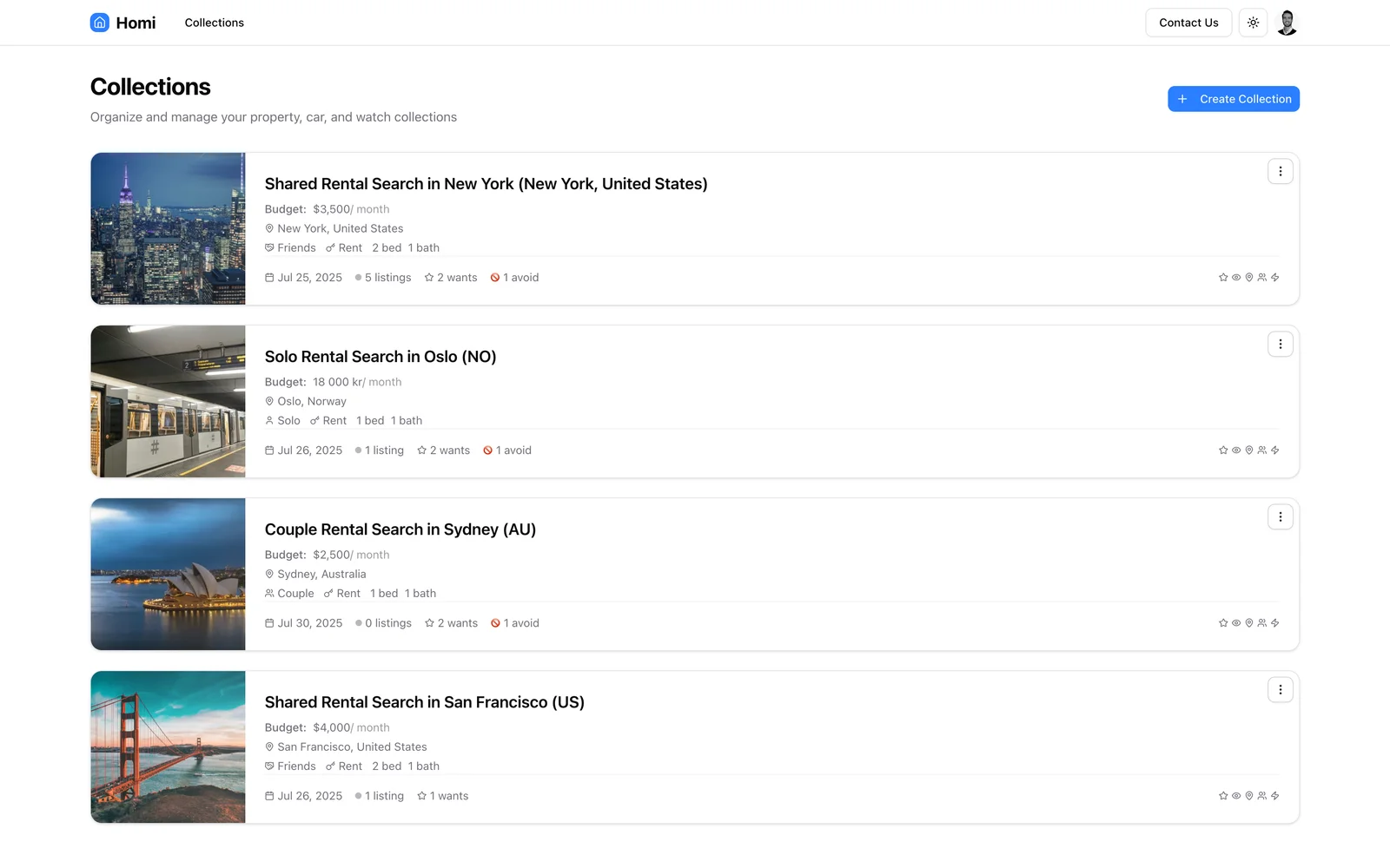 Family collaboration dashboard showing shared property ratings and comments